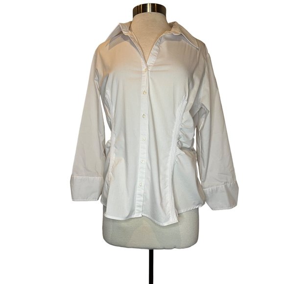 Zac & Rachel Women's White Blouse Size XL Dress or Office Long Sleeve Button Dow - Picture 7 of 10